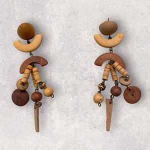 Rare Ethnic Bohemian Wood Bead Earrings